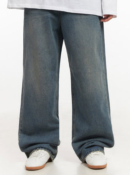 mens-washed-wide-leg-jeans-if517 / Blue