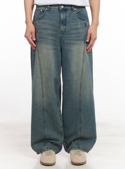 mens-stitched-detail-wide-fit-jeans-ia511 / Blue