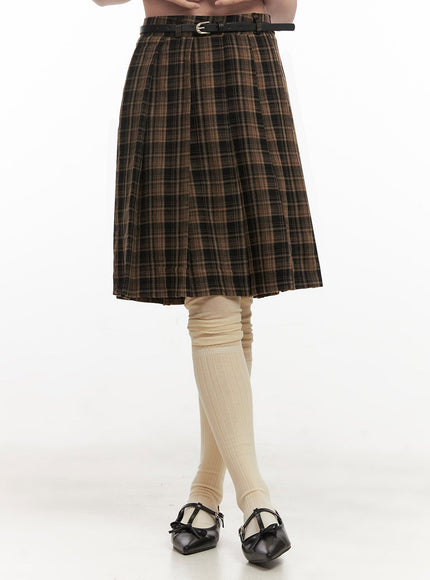 Checkered Pleated Midi Skirt IJ527