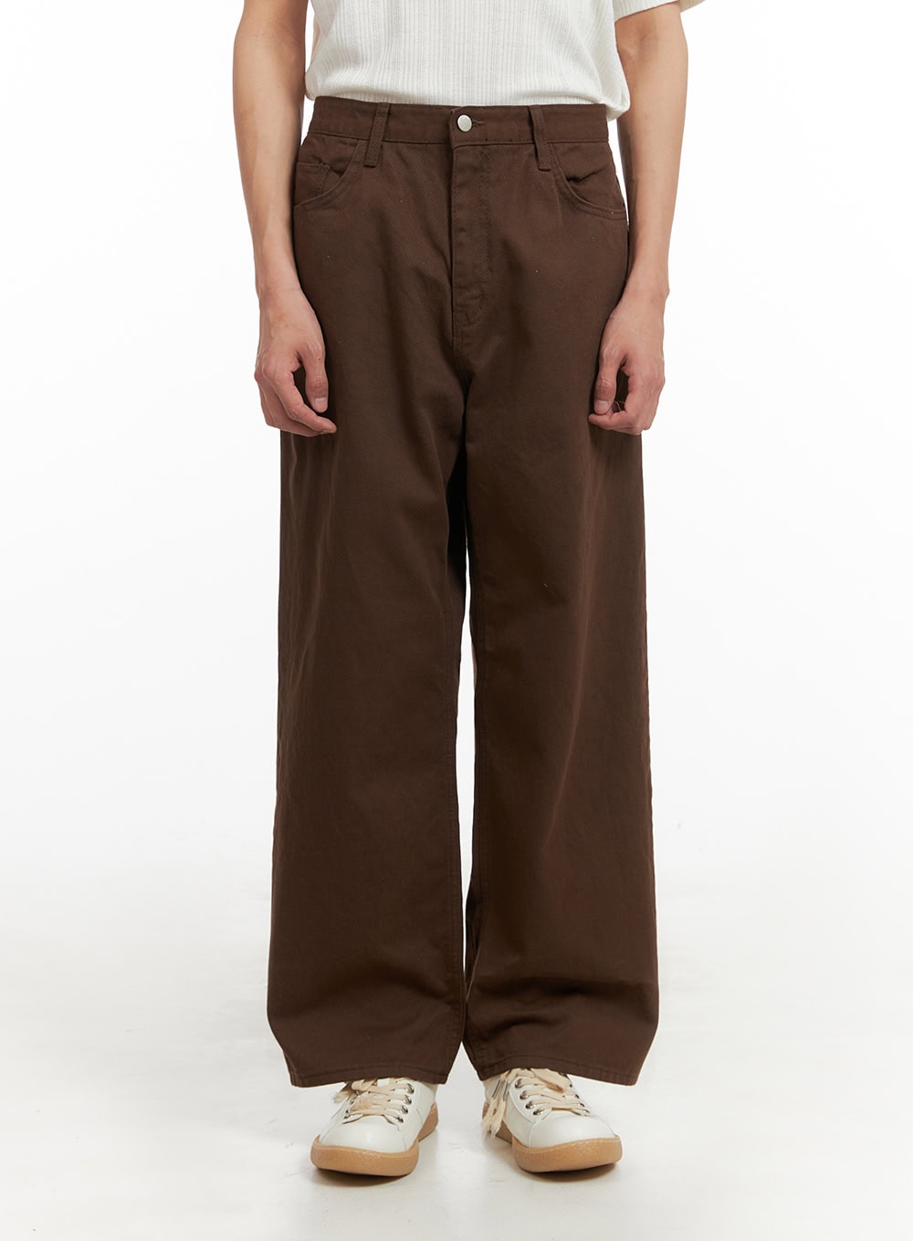 mens-cotton-wide-fit-pants-iy402 / Brown