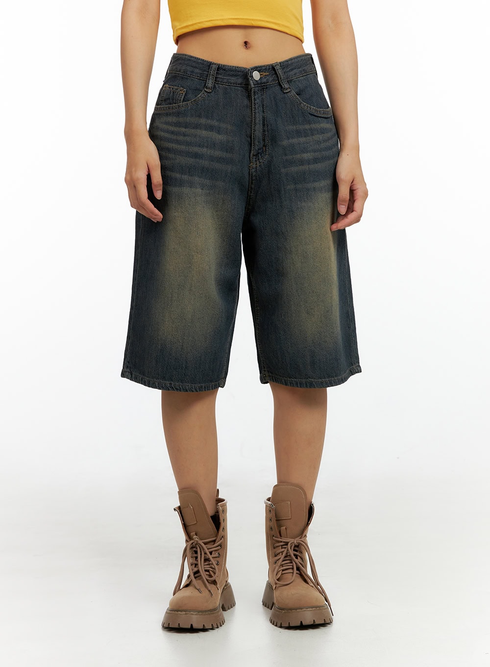 dark-washed-wide-leg-jorts-il419 / Dark blue