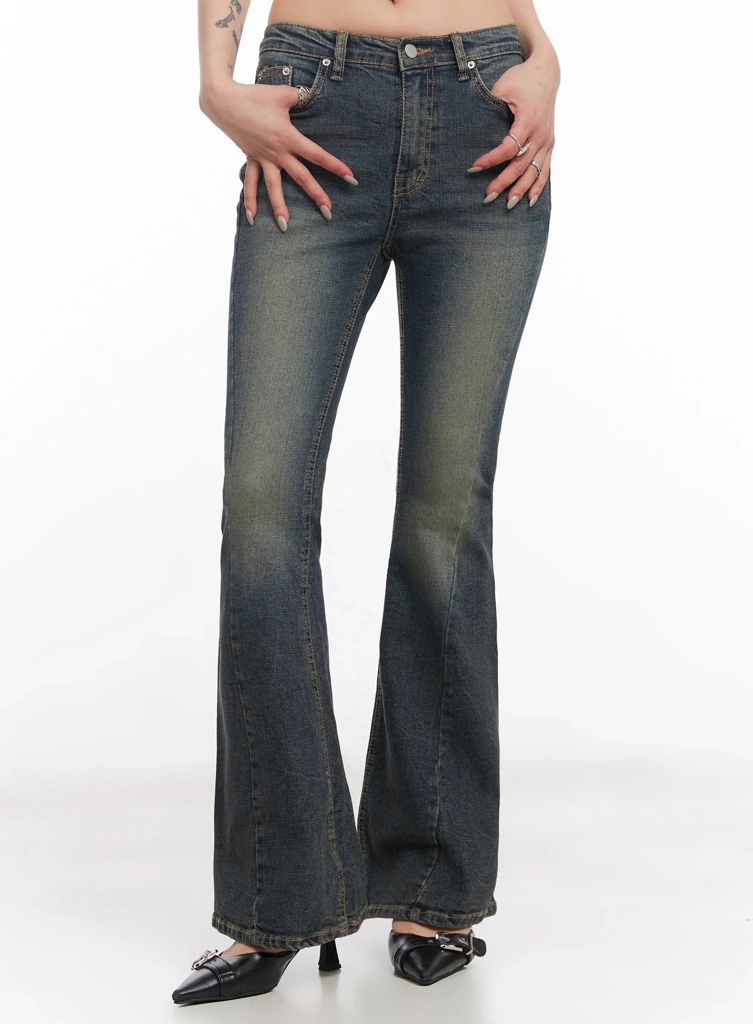 asa-flared-seamline-denim-pants-ic503 / Dark blue