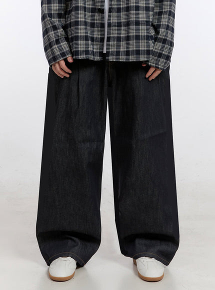 mens-pintuck-baggy-jeans-im525 / Dark blue