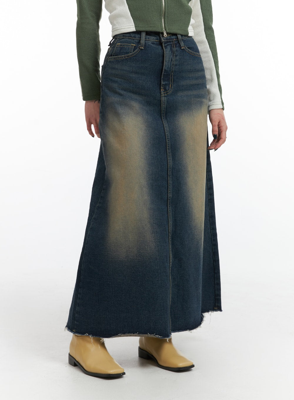 grunge-a-line-denim-maxi-skirt-ij410 / Dark blue