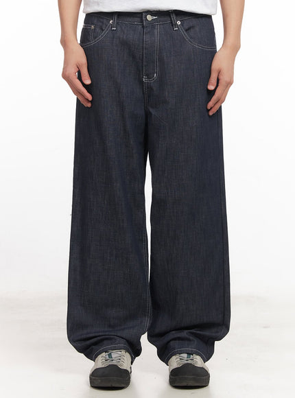 mens-stitched-straight-fit-jeans-ia510 / Dark blue