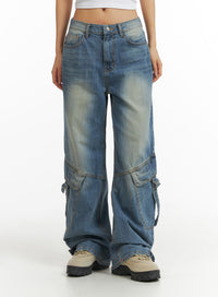 vintage-mid-waist-cargo-jeans-cj425 / Dark blue