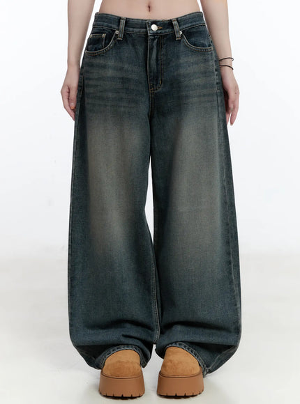 zelda-fleece-lined-wide-leg-jeans-cn525 / Dark blue