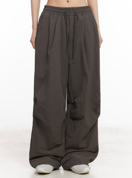 comfort-pintuck-wide-leg-sweatpants-iy529 / Dark gray