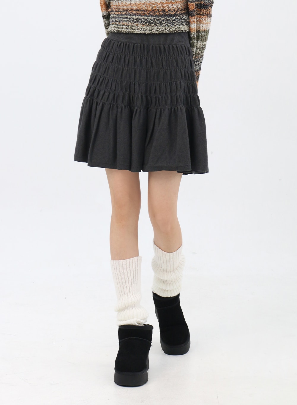 shirring-flare-mini-skirt-in310 / Dark gray