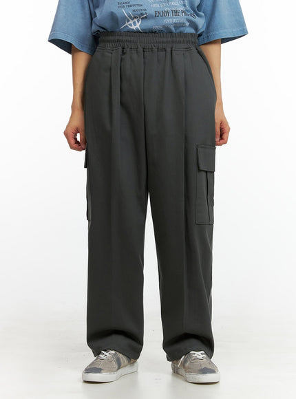 mens-solid-cargo-pants-dark-gray-iu414 / Dark gray