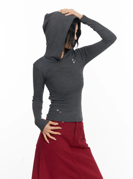 slim-fit-gromment-detail-hoodie-cj523 / Dark gray