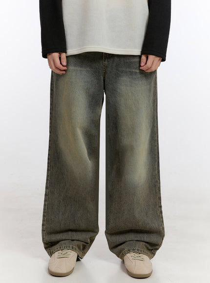 mens-washed-wide-fit-jeans-if528 / Dark gray