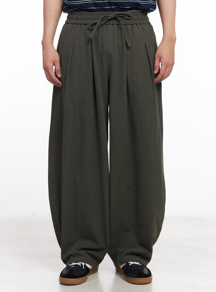 mens-adjustable-linen-wide-leg-pants-iy520 / Dark green