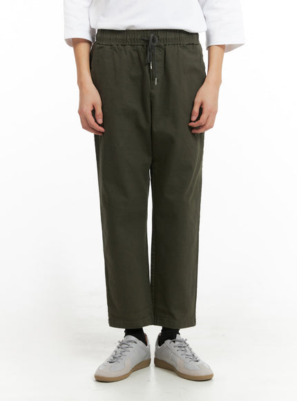 mens-solid-cotton-straight-fit-pants-ia401 / Dark green