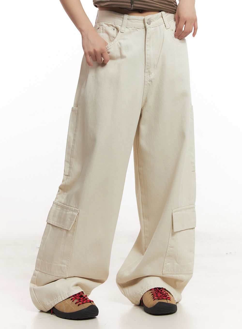 cargo-cotton-wide-leg-pants-ia517 / Light beige