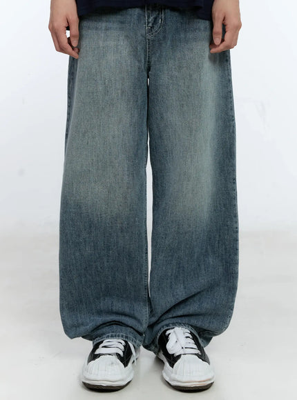 mens-vintage-wash-wide-leg-jeans-il529 / Light blue