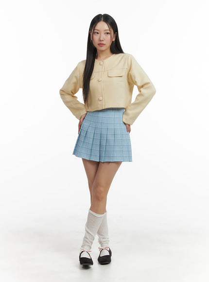 pleated-checkered-mini-skirt-om429 / Light blue