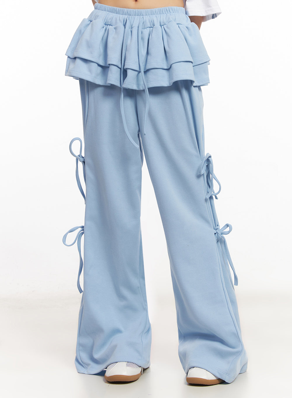 frill-skirt-layered-ribbon-sweatpants-iy502 / Light blue
