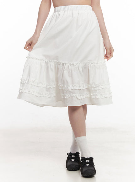cotton-ruffle-midi-skirt-iy509 / White