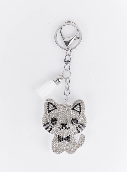 black-and-white-rhinestone-ribbon-character-keychain-ia524 / White