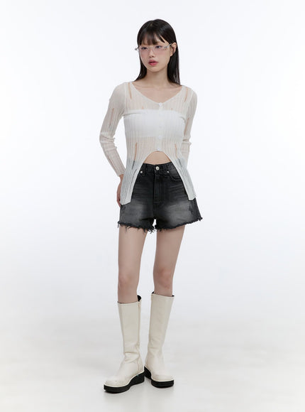 buttoned-v-neck-see-through-top-cg412