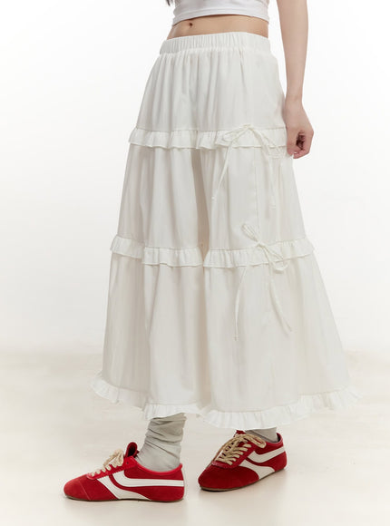 Ribbon Detail Tiered Maxi Skirt CM514