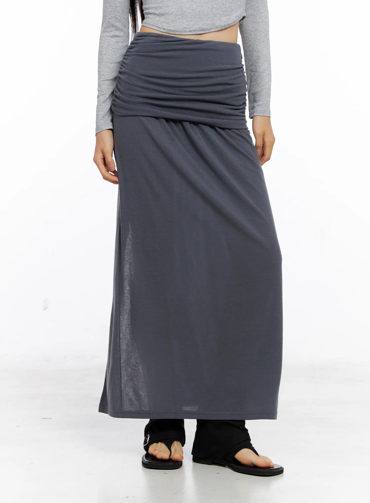shirred-waist-side-cut-maxi-skirt-cs509