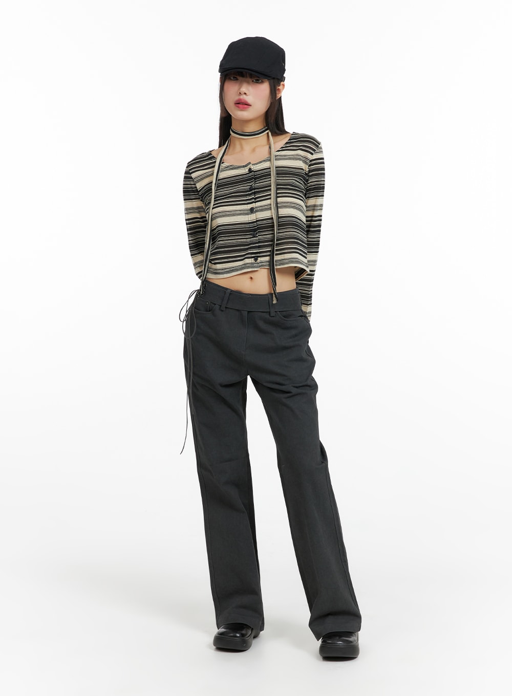 striped-button-cardigan-with-scarf-cf423