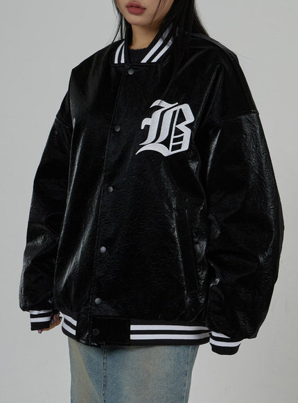 Faux Leather Oversized Graphic Jacket Unisex CD27