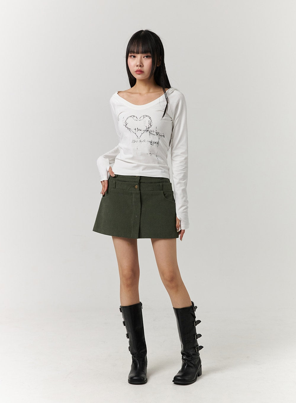 double-button-solid-mini-skirt-cj405