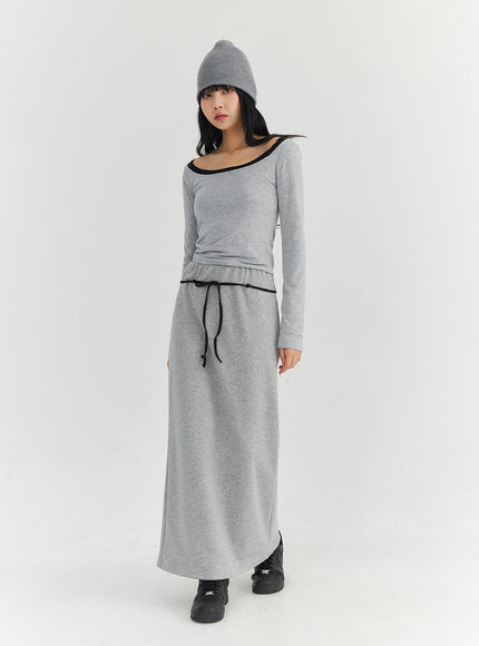 Wide U-Neck Semi Crop T-Shirt CN09