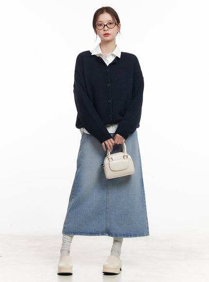 Back-Slit Stitched Denim Maxi Skirt CM511