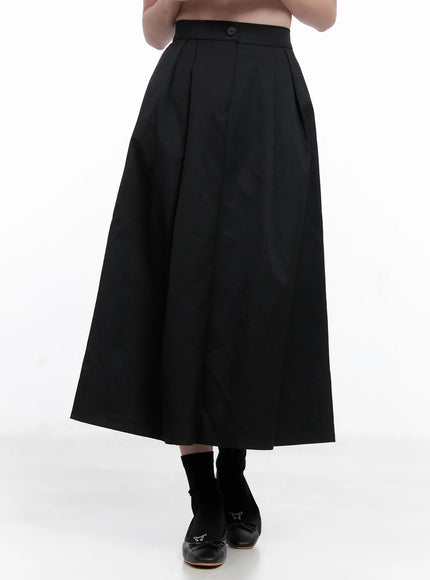 pleated-flare-midi-skirt-cg521 / Black