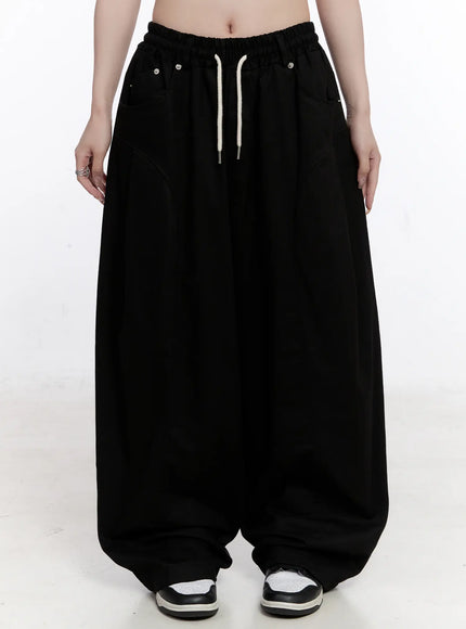 loose-fit-pintuck-wide-cotton-pants-co501 / Black