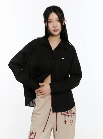 cool-striped-long-sleeve-shirt-ca508 / Black
