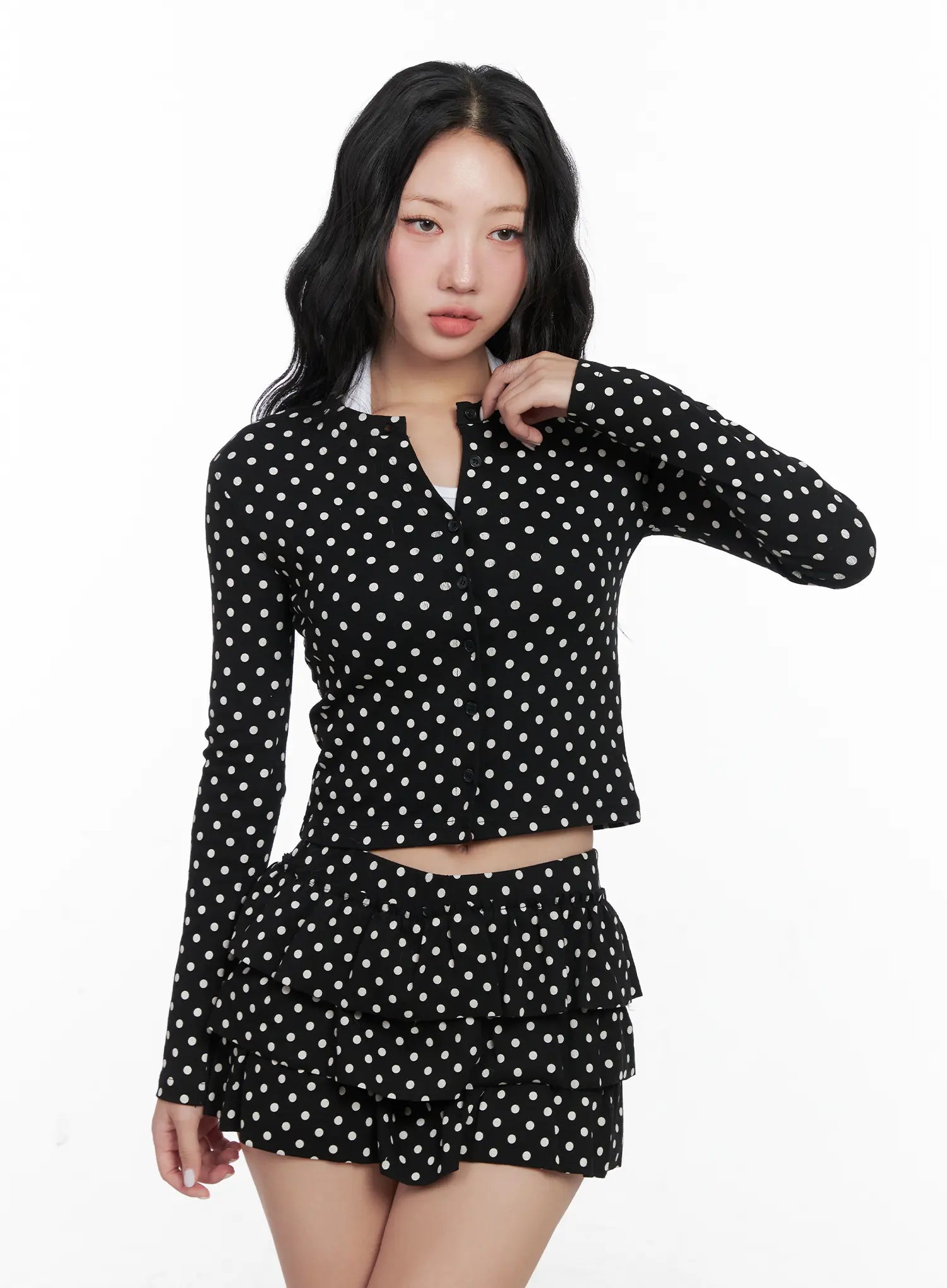 polka-dot-crop-cardigan-cn514 / Black