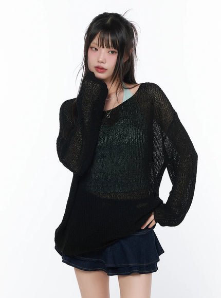 lightweight-oversized-knit-cardigan-ca530 / Black