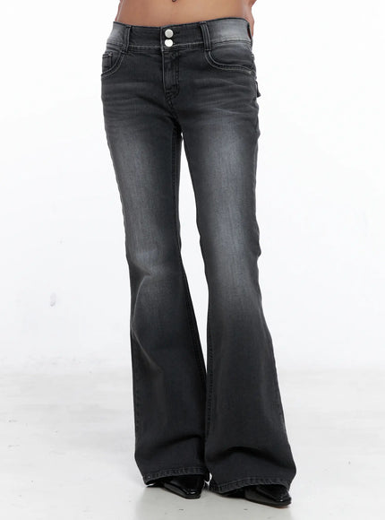 elis-double-button-flare-jeans-cs524 / Black