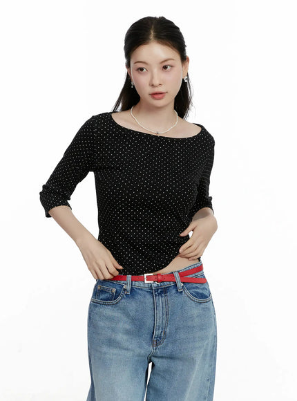 polka-dot-boat-neck-top-f502 / Black