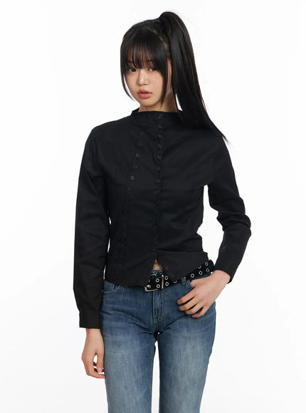 double-button-up-blouse-cf504 / Black