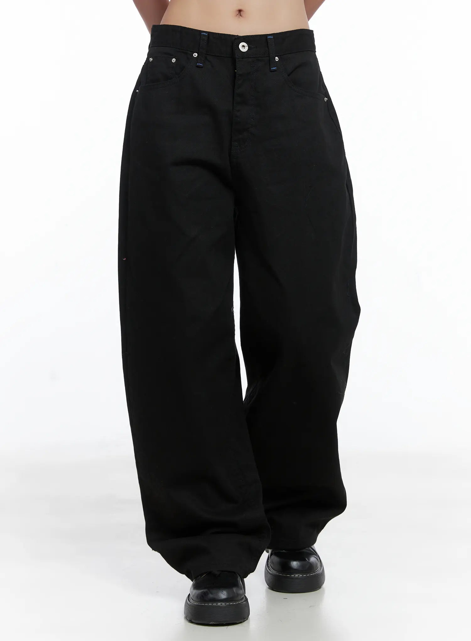 contrast-stitch-wide-leg-pants-cs502 / Black