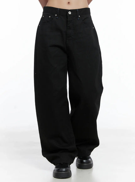 contrast-stitch-wide-leg-pants-cs502 / Black