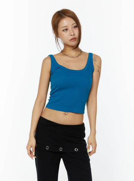 ribbed-deep-u-neck-sleeveless-top-cy521 / Blue