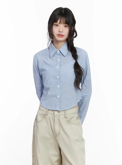 slim-fit-striped-collared-shirt-cm526 / Blue