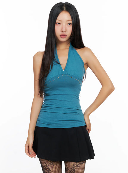studded-halter-sleeveless-top-co515 / Blue