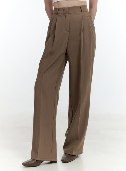 pintuck-tailored-slacks-cf503 / Brown