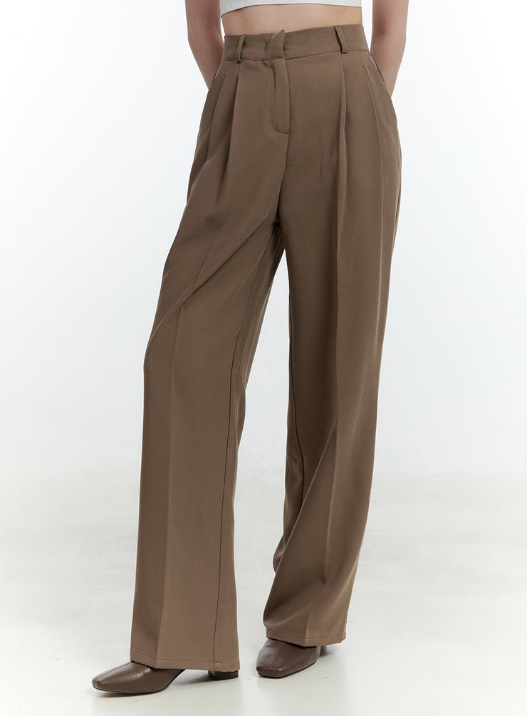 pintuck-tailored-slacks-cf503 / Brown