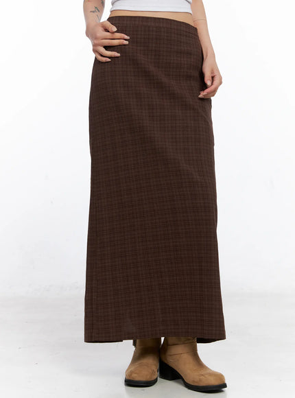 plaid-maxi-skirt-cc1809 / Brown