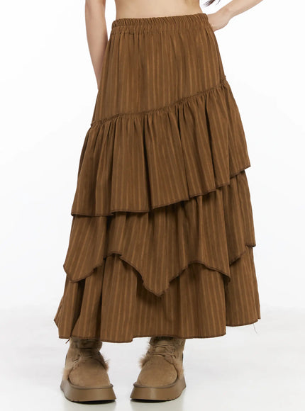 bohemian-tiered-maxi-skirt-cd531 / Brown
