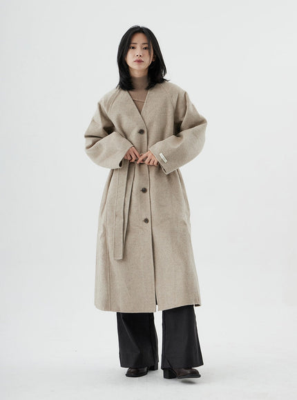 V-Neck Waist Tie Long Coat ON02